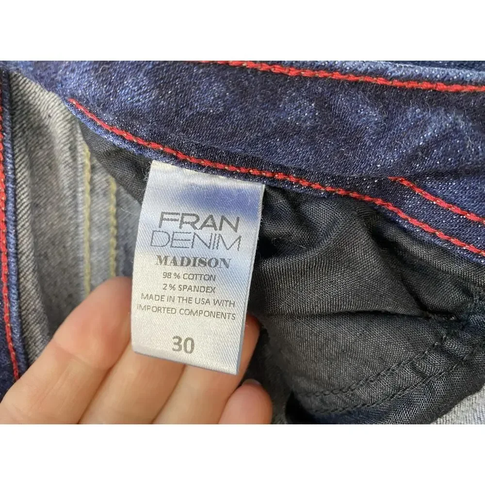 Fran Denim Madison Jeans Womens 30 Dark Wash Mid Rise Straight Stretch 28x31 - Picture 11 of 12